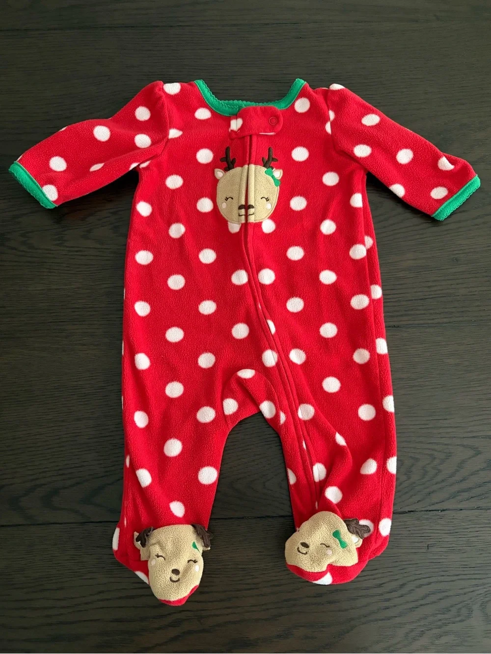 Red Polka Dot Reindeer Footie (3M)